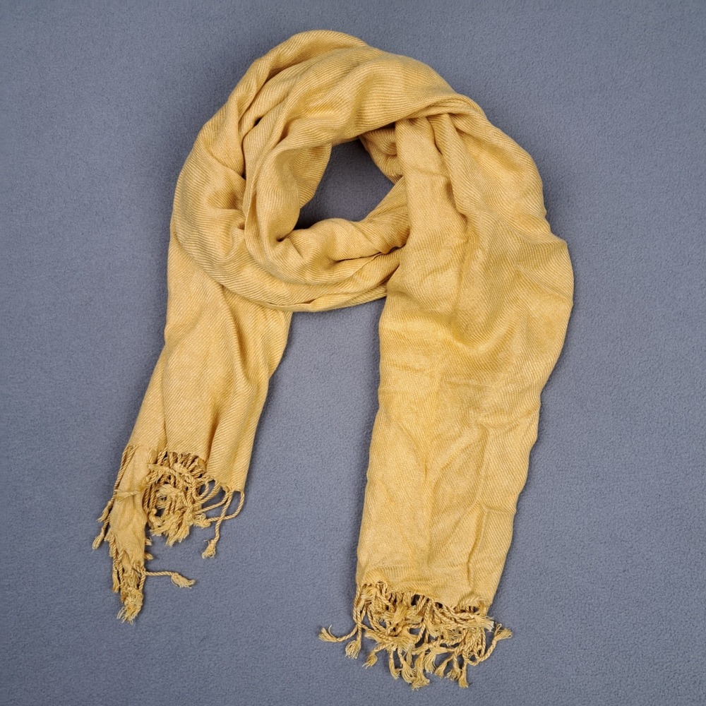 Vintage Cashmere Scarf Womens One Size Gold Tassled Neck Wrap Shawl Pashmina
